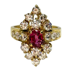 Bague Marquise en or jaune, rubis, et diamants - Castafiore