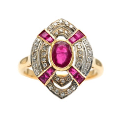 Bague Marquise en or jaune, rubis et diamants - Castafiore