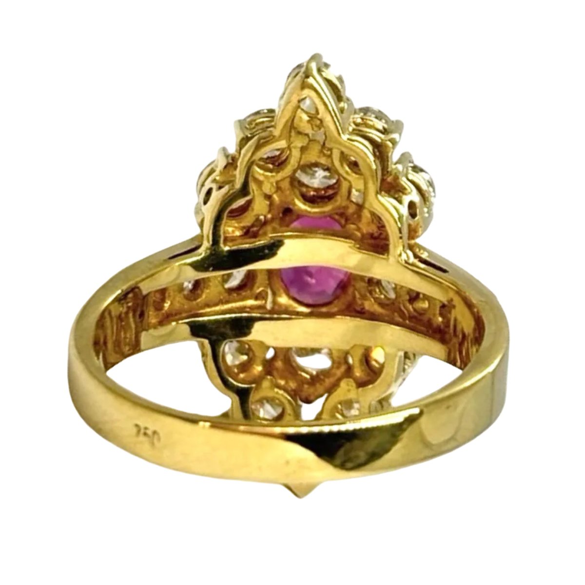Bague Marquise en or jaune, rubis, et diamants - Castafiore