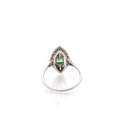 Bague Marquise en or, platine, émeraude, perles et diamants - Castafiore