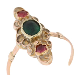 Bague Marquise en or rose et verres colorés - Castafiore