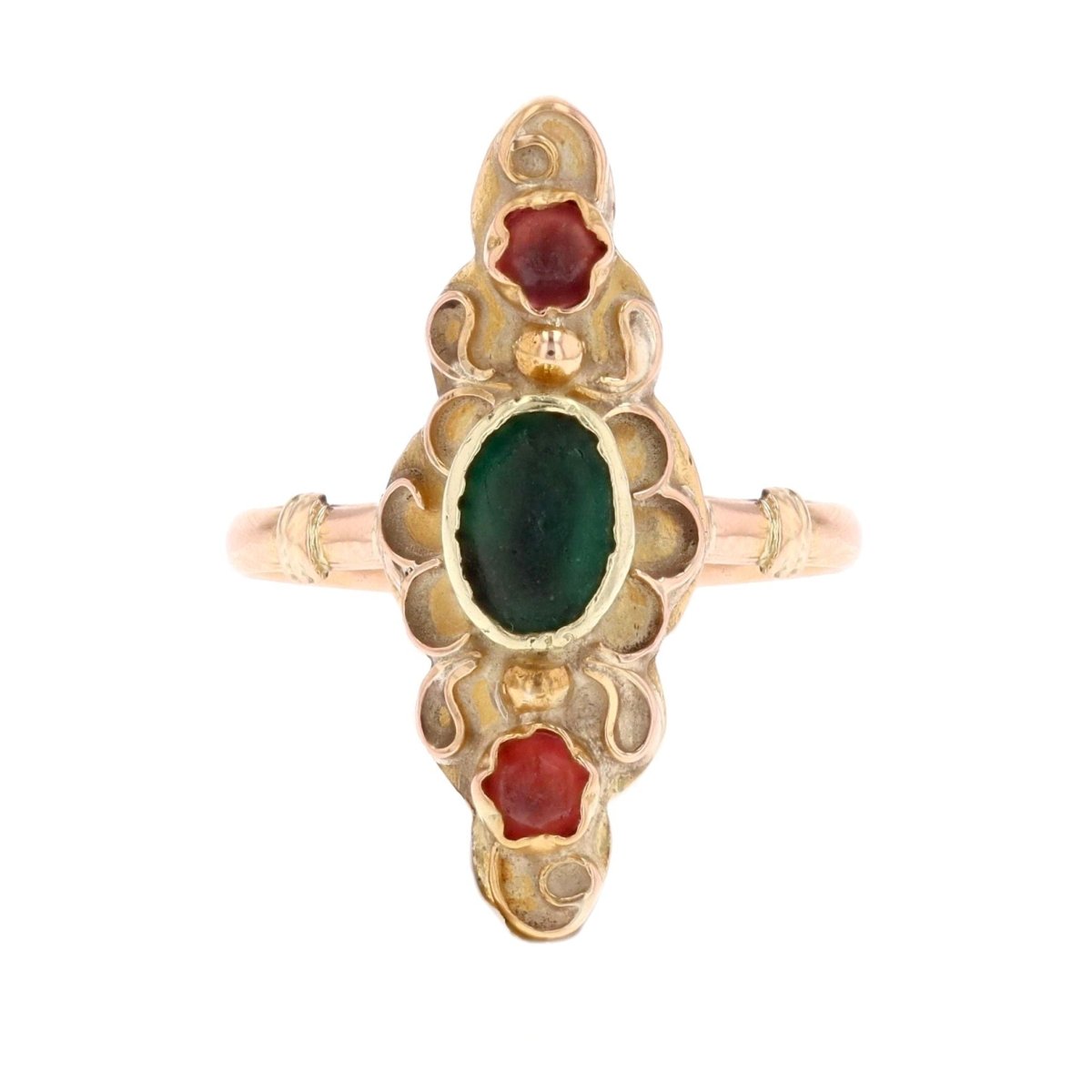 Bague Marquise en or rose et verres colorés - Castafiore