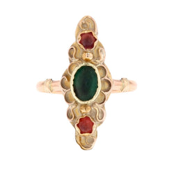 Bague Marquise en or rose et verres colorés - Castafiore