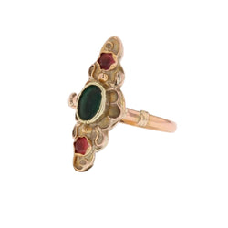 Bague Marquise en or rose et verres colorés - Castafiore