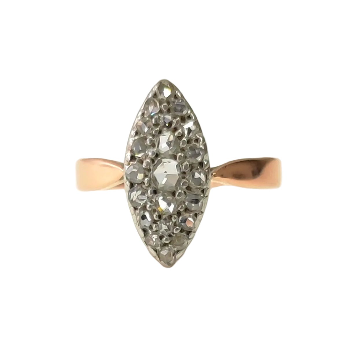 Bague Marquise en or rose, platine et diamants - Castafiore
