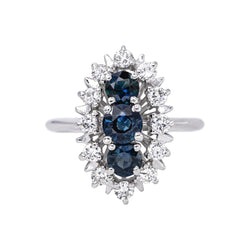 Bague Marquise Or blanc Saphir - Castafiore