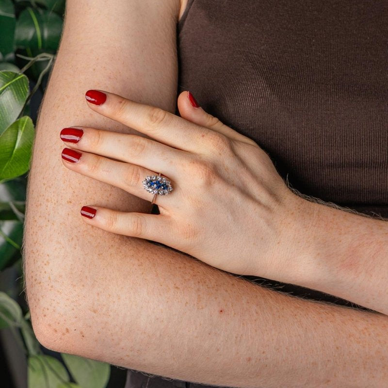 Bague Marquise Or blanc Saphir - Castafiore