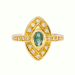 Bague Marquise Or jaune Emeraude - Castafiore