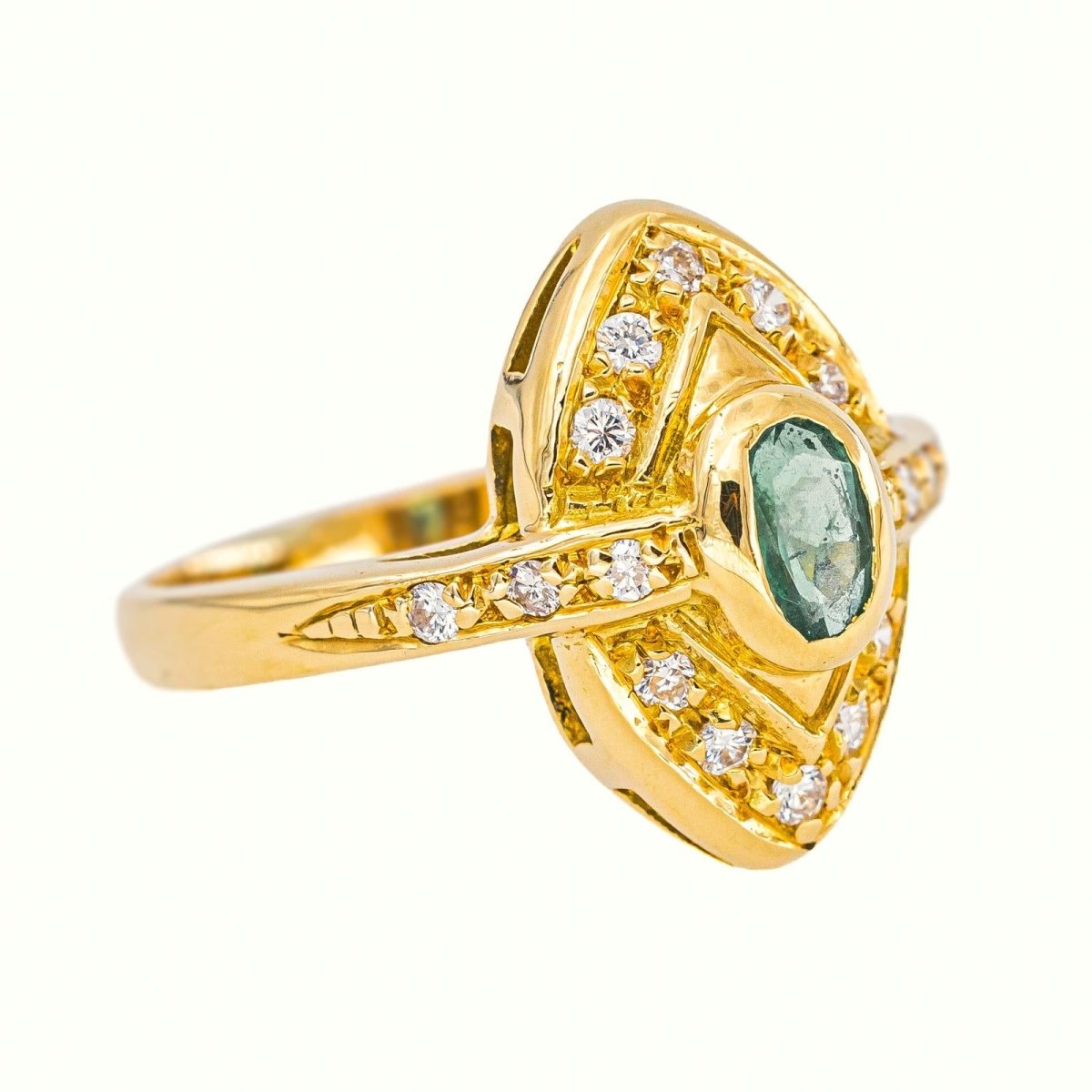 Bague Marquise Or jaune Emeraude - Castafiore