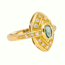 Bague Marquise Or jaune Emeraude - Castafiore