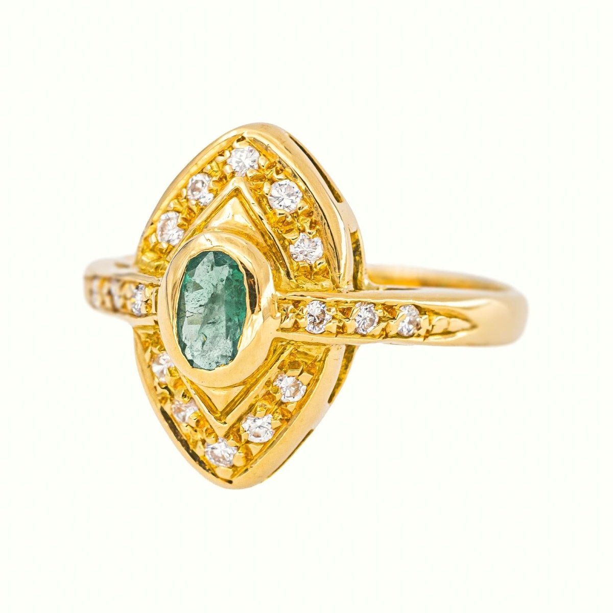 Bague Marquise Or jaune Emeraude - Castafiore