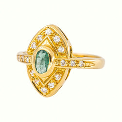 Bague Marquise Or jaune Emeraude - Castafiore