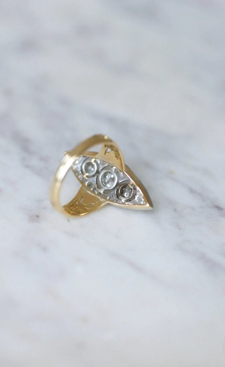 Bague marquise trèfle diamants - Castafiore