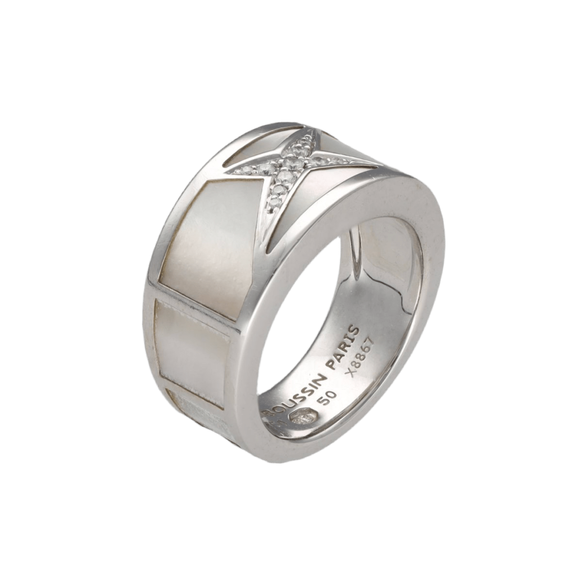 Bague MAUBOUSSIN "Étoile Beauté" en or gris, nacre et diamants - Castafiore