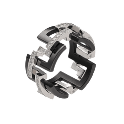 Bague MELLERIO "Graphic GM" en or gris, céramique et diamants - Castafiore