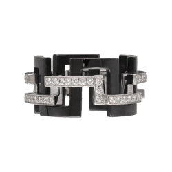 Bague MELLERIO "Graphic GM" en or gris, céramique et diamants - Castafiore