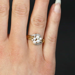 Bague moderne en or jaune et or blanc avec diamants et perles de culture - Castafiore