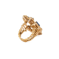 Bague moderniste en or texturé et ajouré,ornée de lapis lazuli - Castafiore