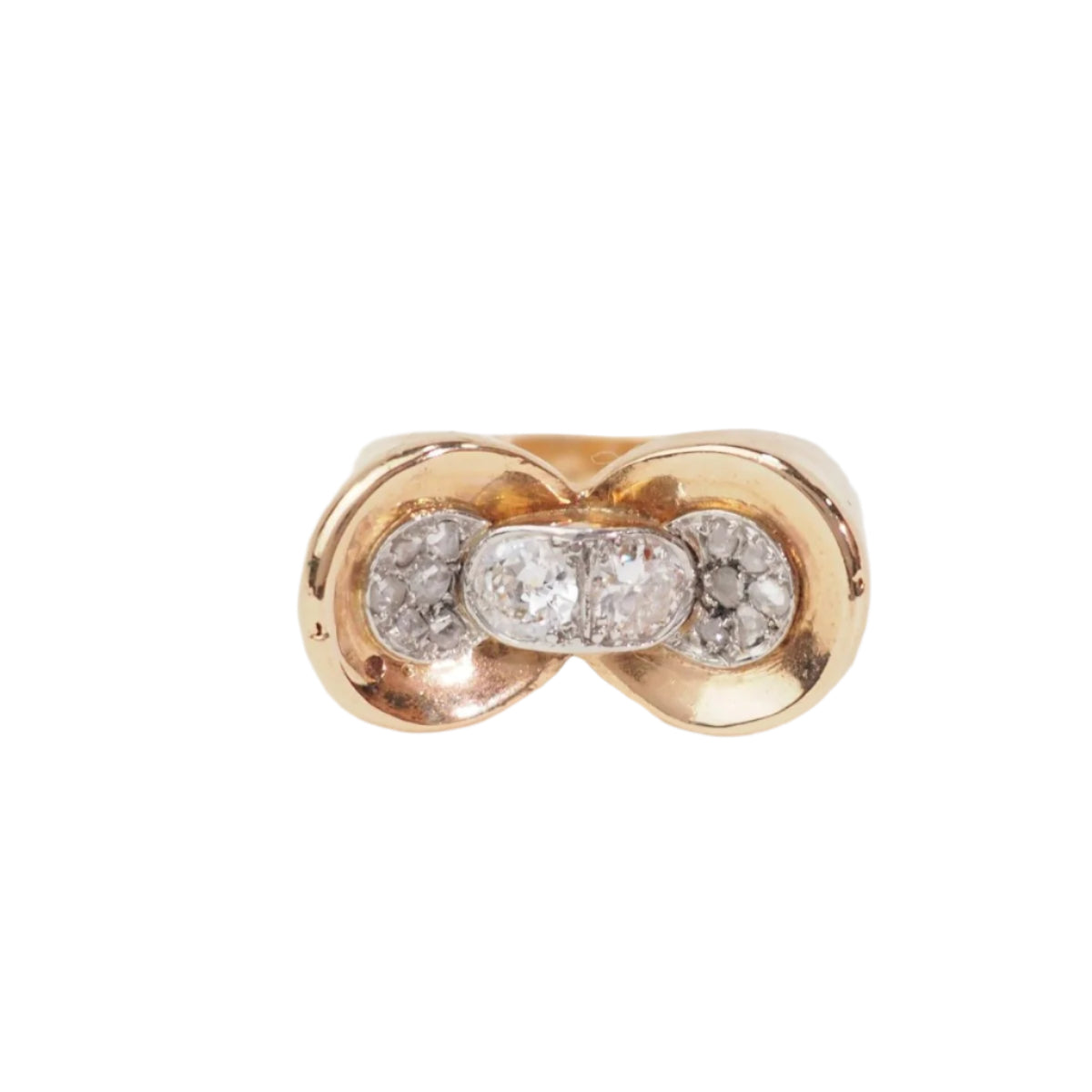 Bague noeuds années 40 en or rose et diamants - Castafiore