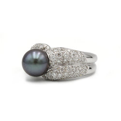Bague or blanc 750 diamants environ 3 carats et perle de tahiti - Castafiore