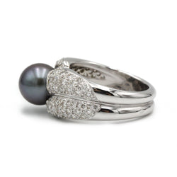 Bague or blanc 750 diamants environ 3 carats et perle de tahiti - Castafiore