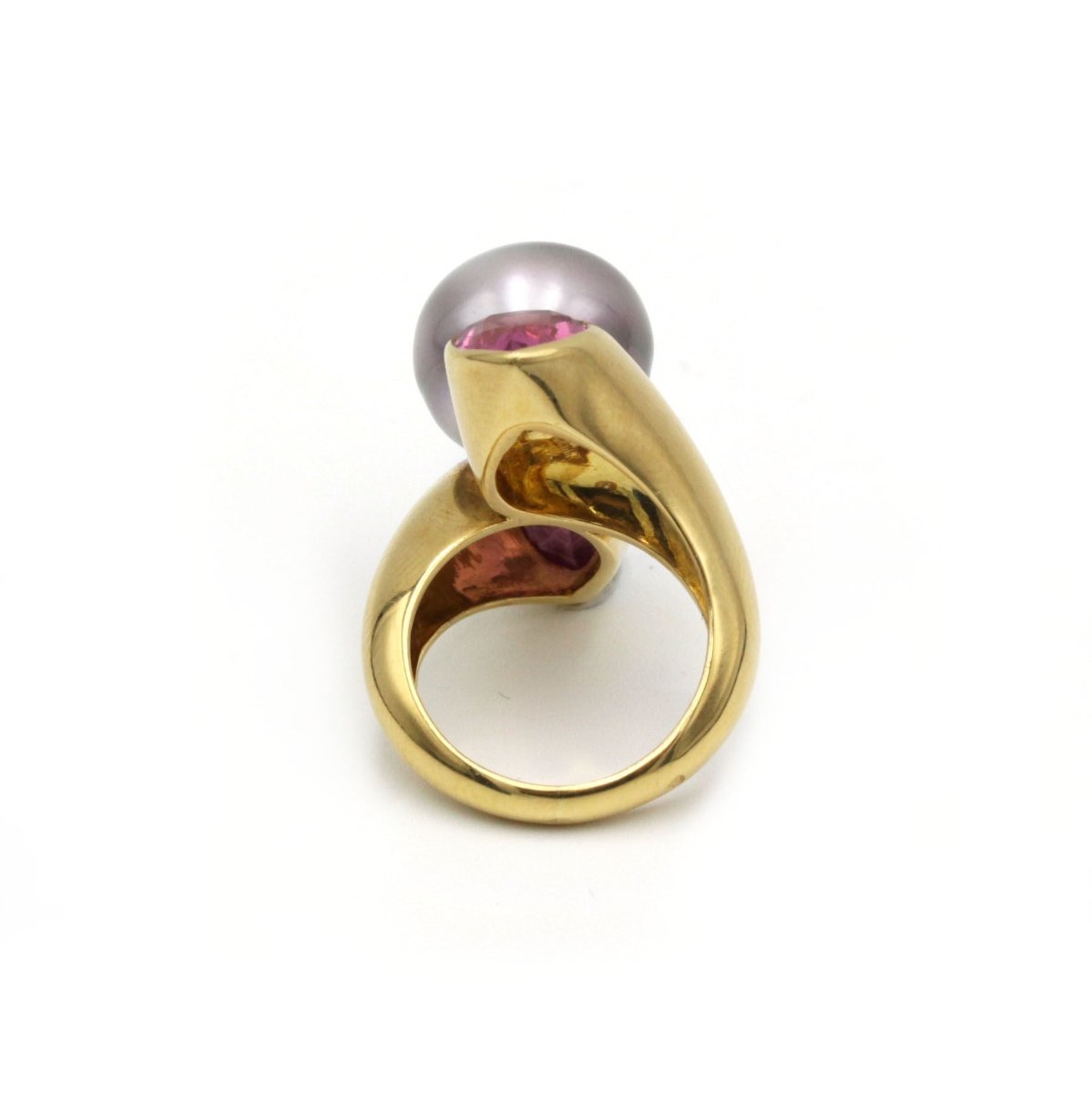 Bague or jaune 750 perle, tourmalines roses - Castafiore