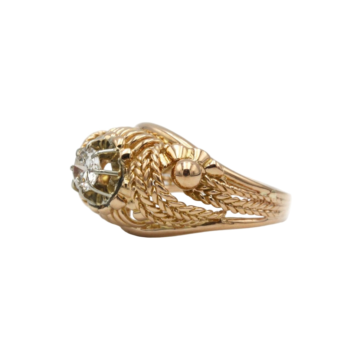 Bague OR Tresses et rubans en or jaune et or blanc avec diamant - Castafiore