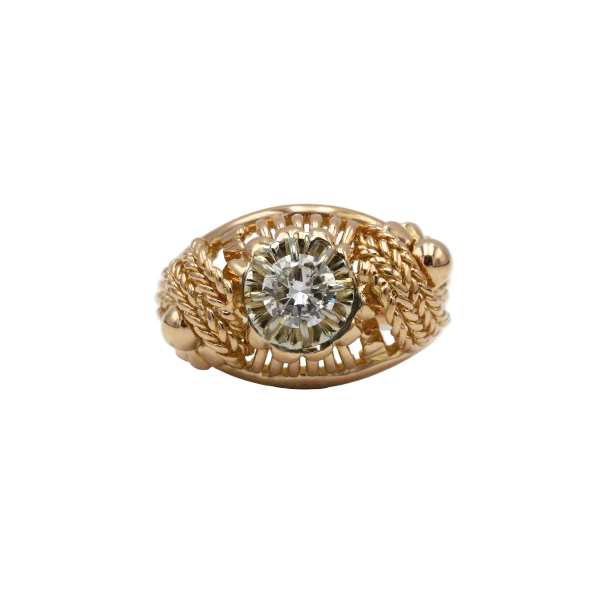 Bague OR Tresses et rubans en or jaune et or blanc avec diamant - Castafiore