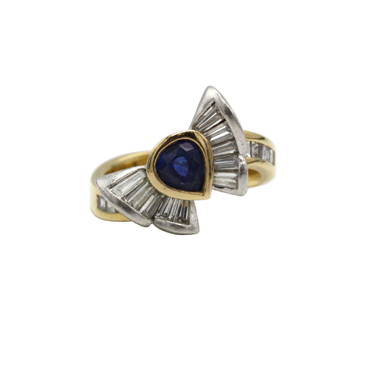Bague Papillon en or jaune et platine avec saphir et diamants - Castafiore