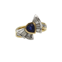 Bague Papillon en or jaune et platine avec saphir et diamants - Castafiore