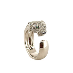 Bague Pavée CARTIER "Massai" Panthère en or blanc, émeraudes et diamants - Castafiore