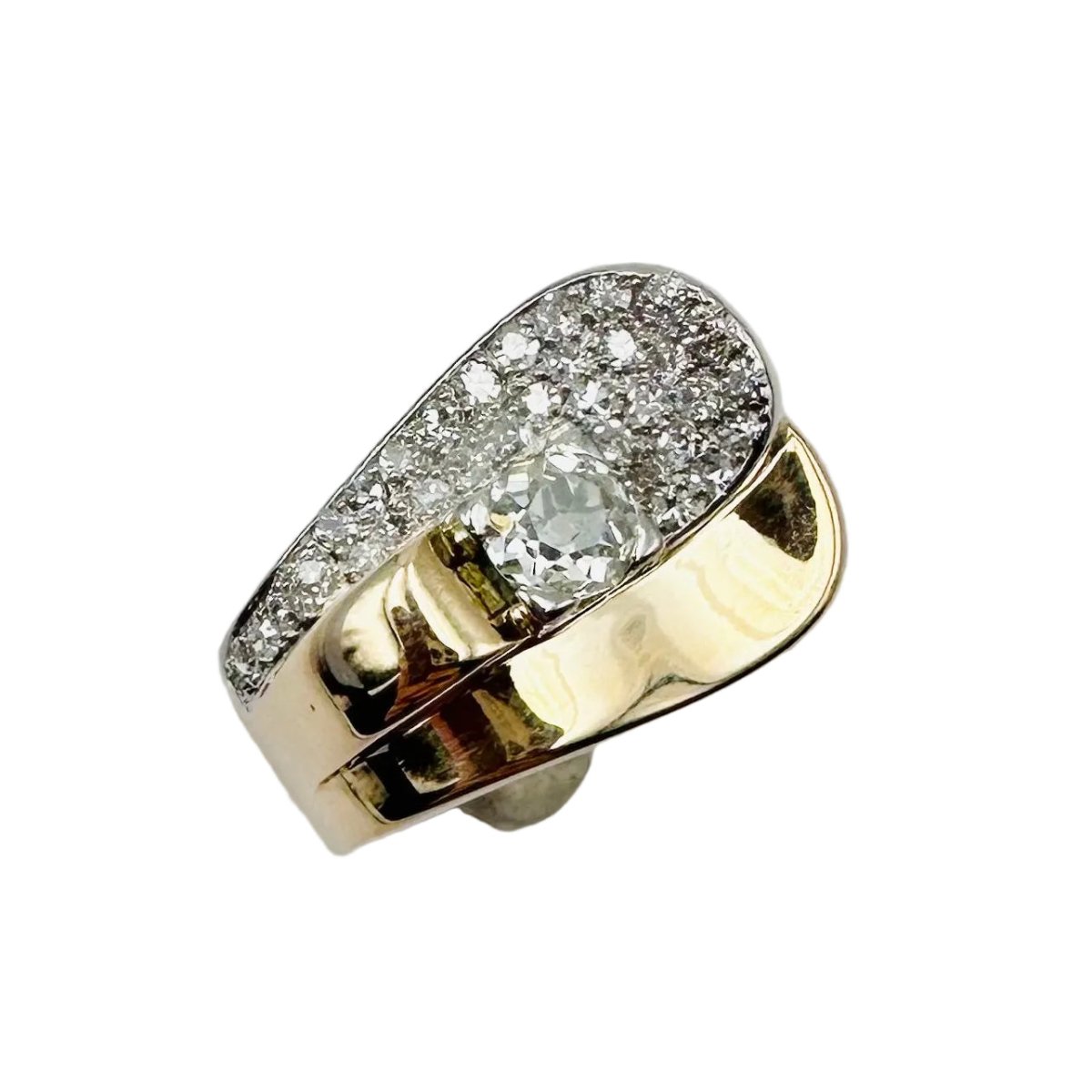 Bague Pavée en or jaune, platine et diamants - Castafiore