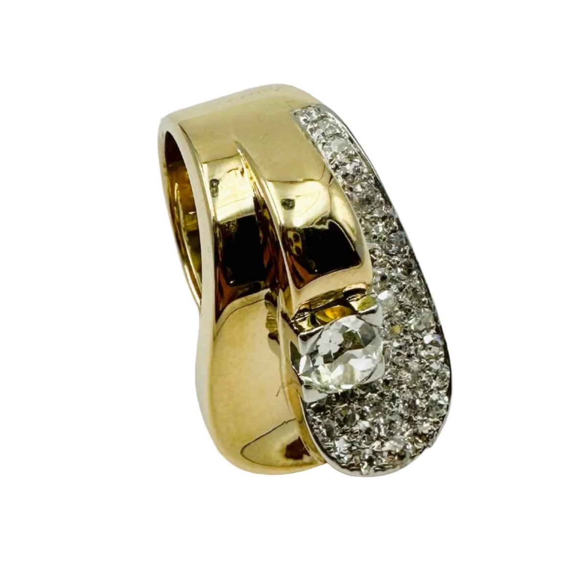 Bague Pavée en or jaune, platine et diamants - Castafiore