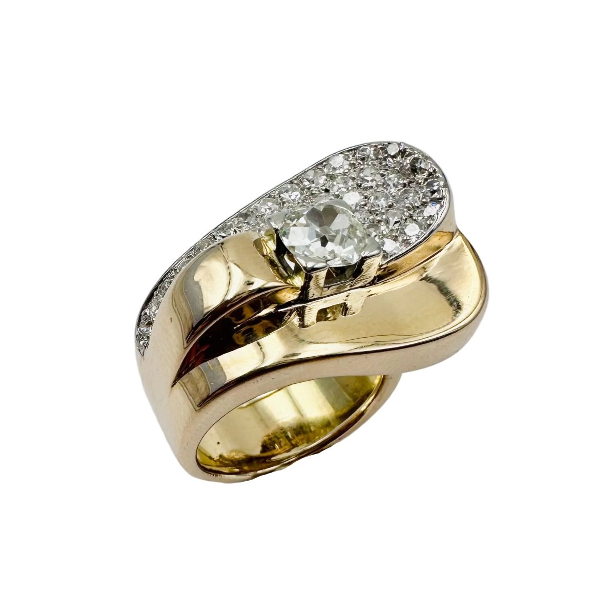 Bague Pavée en or jaune, platine et diamants - Castafiore