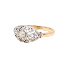 Bague Pavée en or jaune, platine, perle et diamants - Castafiore