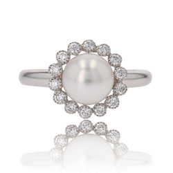Bague perle de culture Akoya et diamants or blanc - Castafiore