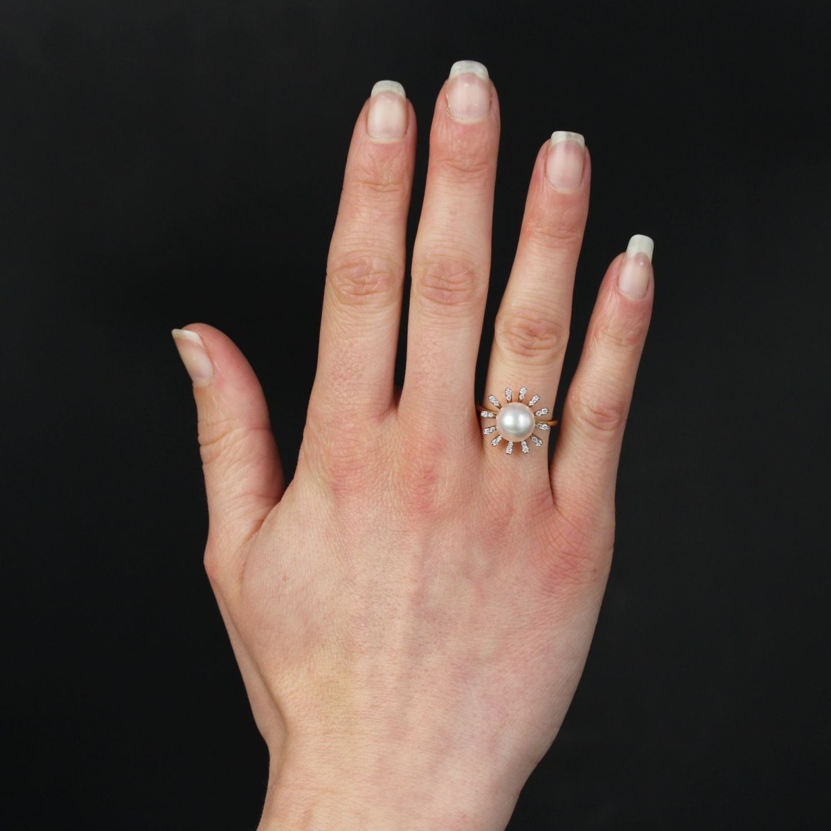 Bague perle de cutlure Akoya et diamants flocon - Castafiore