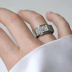 Bague Plans Art Deco Escalier Diamants sur Platine - Castafiore