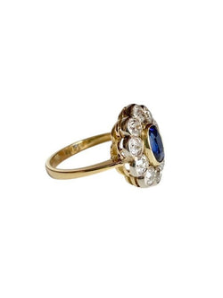Bague Pompadour ancienne en or jaune 18k saphir et diamants - Castafiore