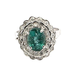 Bague Pompadour en or blanc, émeraude et diamants - Castafiore