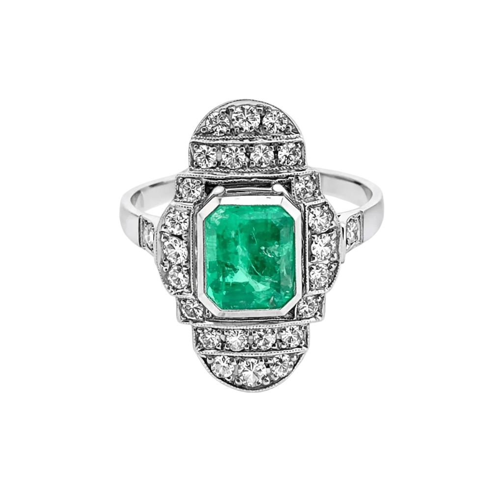 Bague Pompadour en or blanc, émeraude et diamants - Castafiore