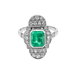 Bague Pompadour en or blanc, émeraude et diamants - Castafiore