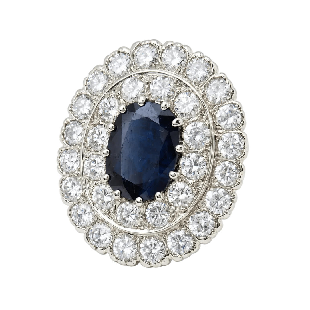 Bague Pompadour en or blanc, or jaune, saphir et diamants - Castafiore