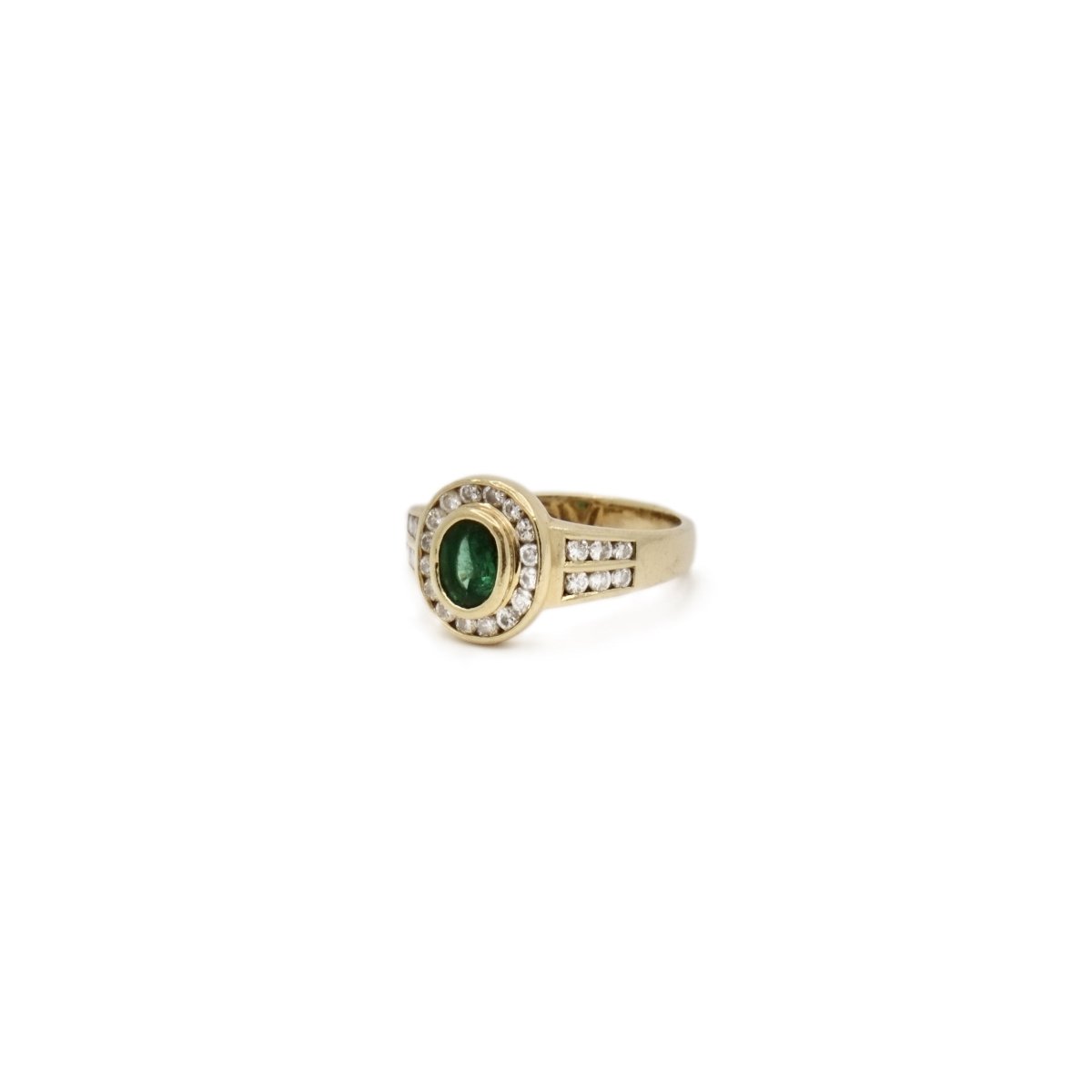 Bague Pompadour en or jaune, émeraude et diamants - Castafiore