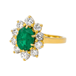 Bague Pompadour en or jaune, émeraude et diamants - Castafiore