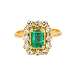 Bague Pompadour en or jaune, émeraude et diamants - Castafiore