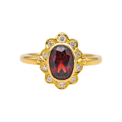 Bague Pompadour en or jaune, grenat et diamants - Castafiore