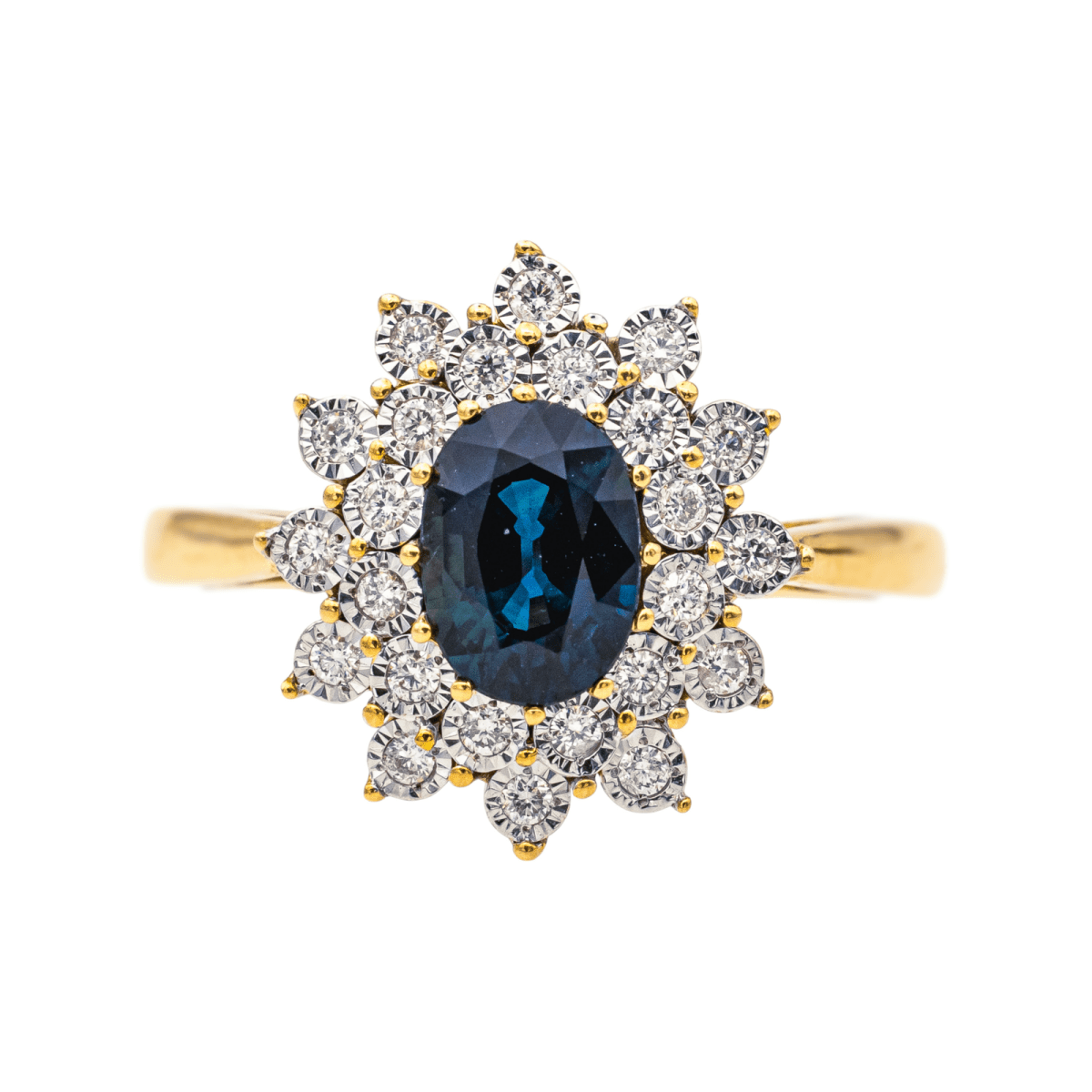 Bague Pompadour en or jaune, or blanc, saphir et diamants - Castafiore