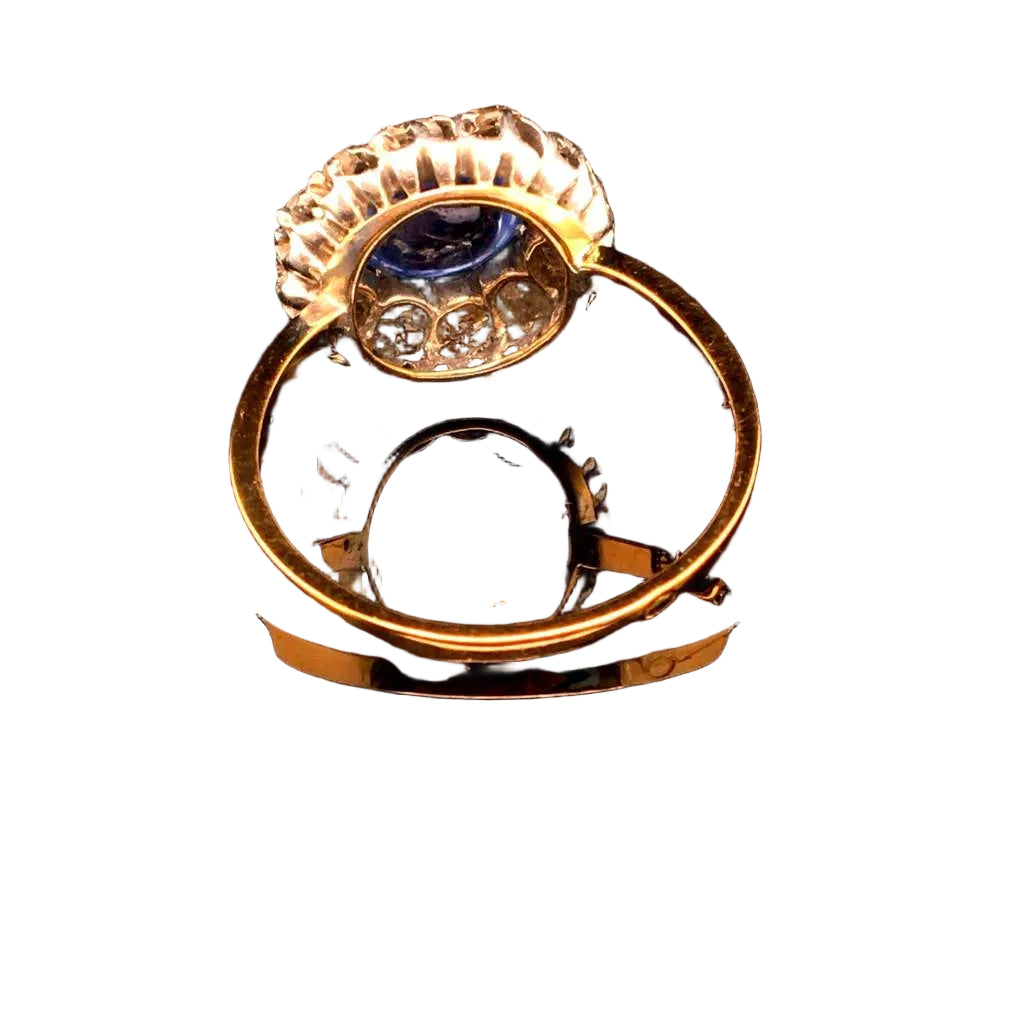 Bague Pompadour en or jaune, or blanc, saphir, et diamants - Castafiore
