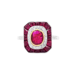 Bague Pompadour en or jaune, platine, rubis et diamants - Castafiore